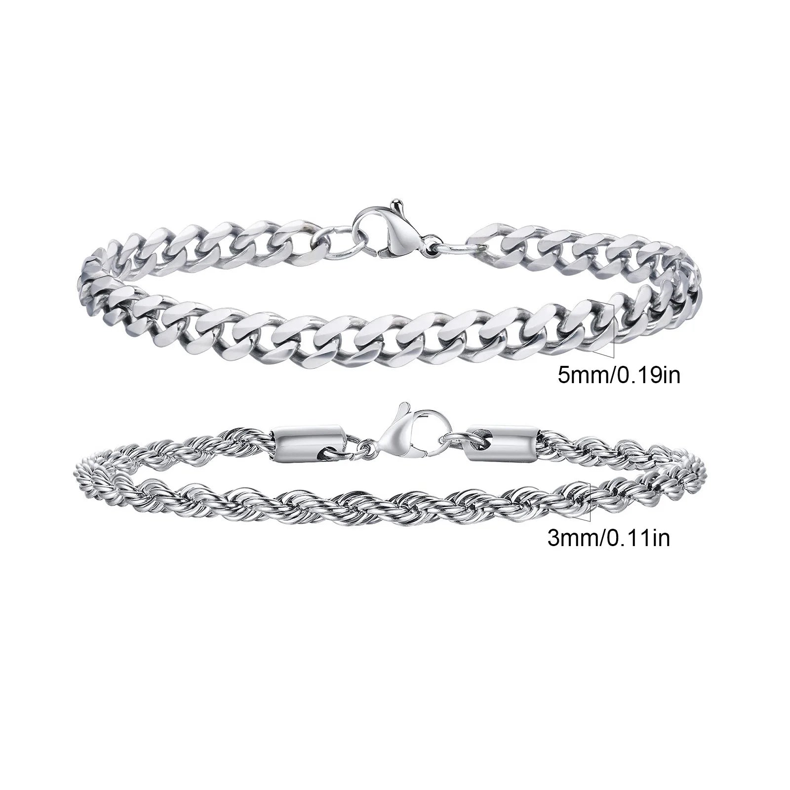 Men's Stainless Steel Chain Bracelets Set | 2pcs Silver Gold Black Twist Rope & Cub additional angle