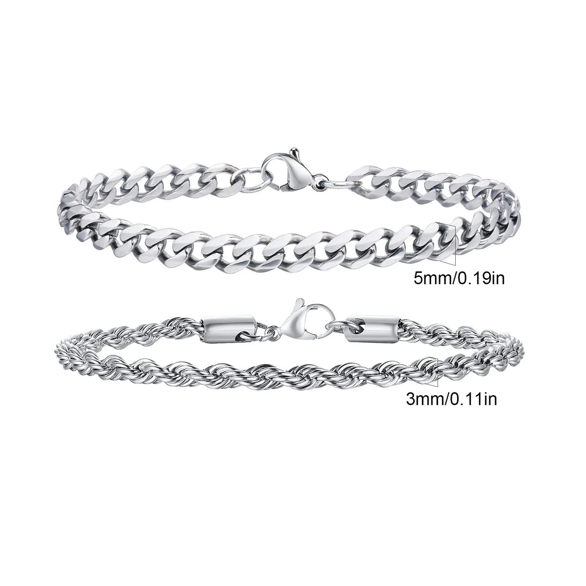 Men's Stainless Steel Chain Bracelets Set | 2pcs Silver Gold Black Twist Rope & Cub additional angle