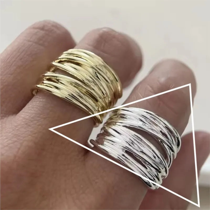 PANJBJ 925 Sterling Silve Multilayer Irregular Geometric Ring for Women Simple Charm Retro Jewelry Gift