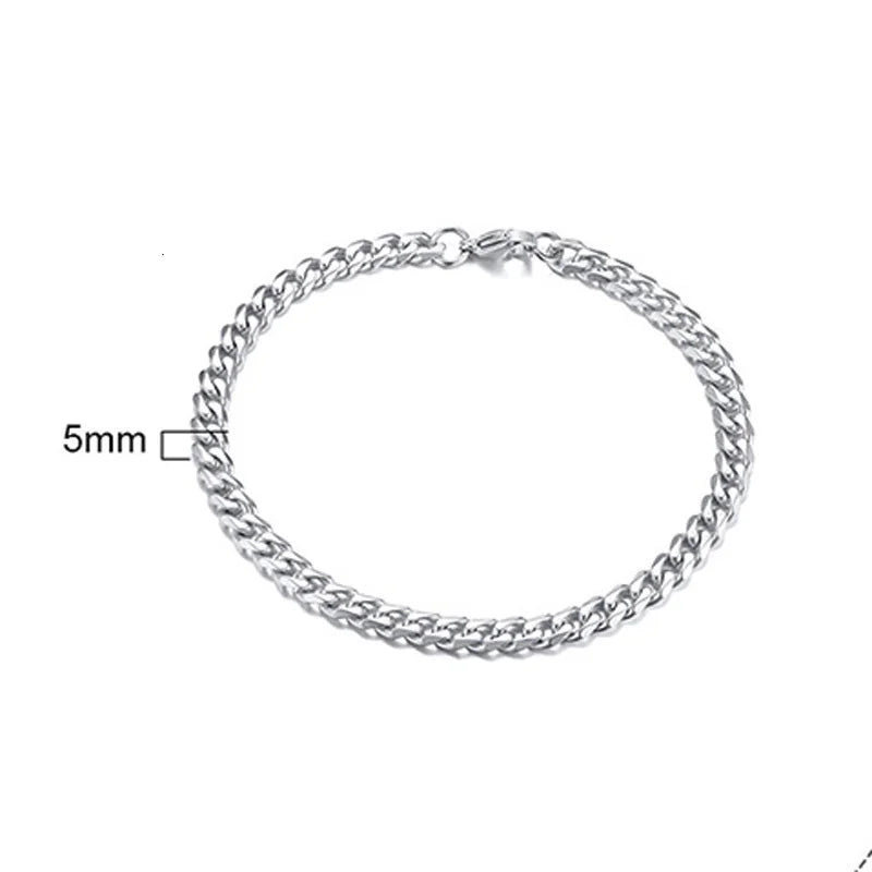 Stainless Steel Chain Bracelet Women, 3mm to 9mm Curb Cuban Chain Bangle Gold Color U lifestyle view