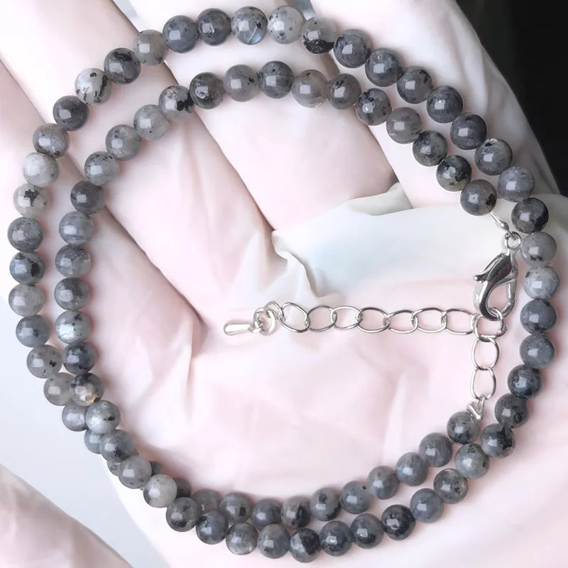 Natural Stone Bead Adjustable Necklace | Agate Opal Tigers Eye Quartz Crystal Jewelry close-up view