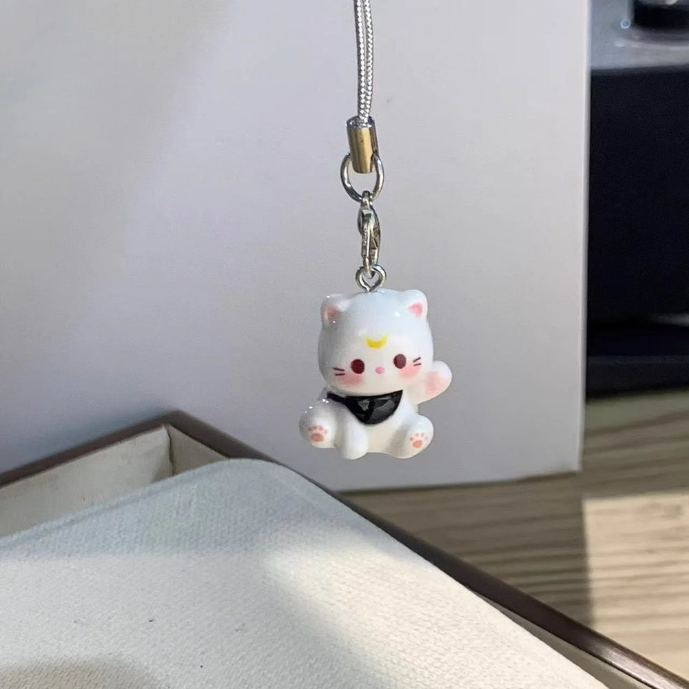3D Cartoon Resin Cat Keychain Phone Chain Student Bag Charm Pendant Anti Lost Phone Lany detail view