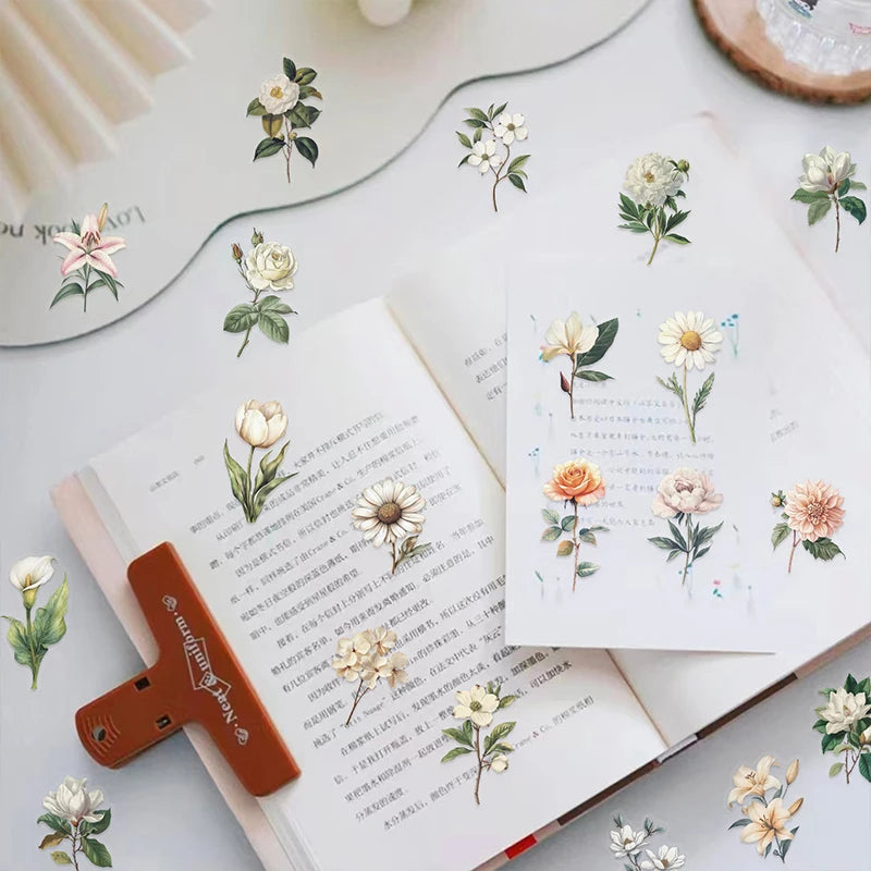 50PCS Transparent Vintage Floral Stickers | Nature Plant Flower Scrapbook Decals lifestyle view