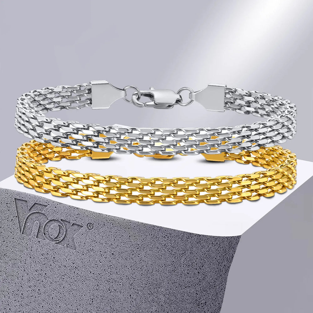 Stainless Steel Mesh Link Chain Bracelet | Unisex Italian Chain Jewelry Gift close-up view