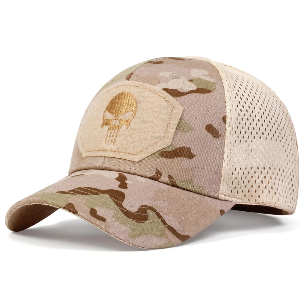 Unisex Skull Baseball Cap | Breathable Mesh Snapback for Outdoor Adventures close-up view