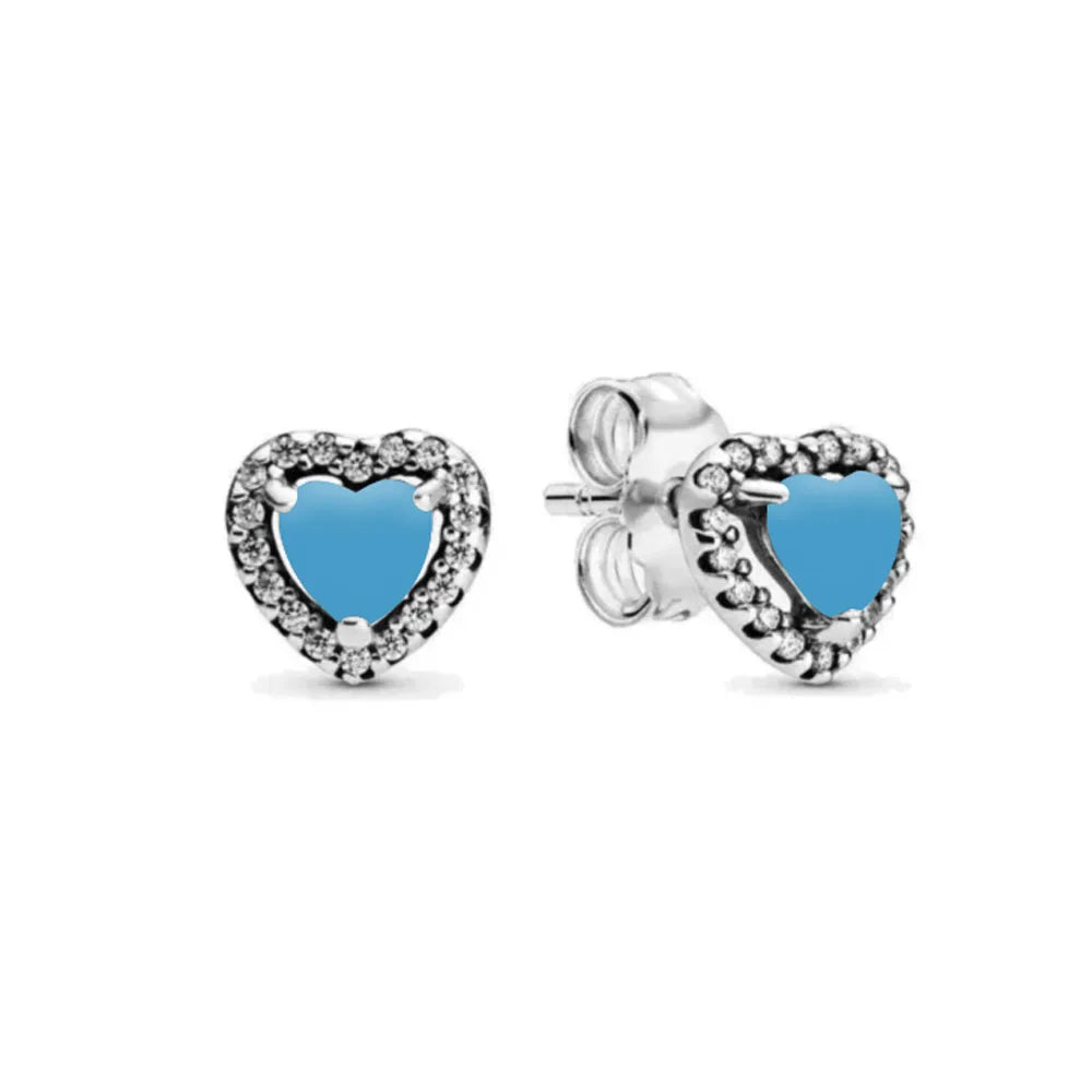 2026 Hot Selling 925 Sterling Silver Heart-Shaped Colored Zircon Exquisite Earrings, S close-up view