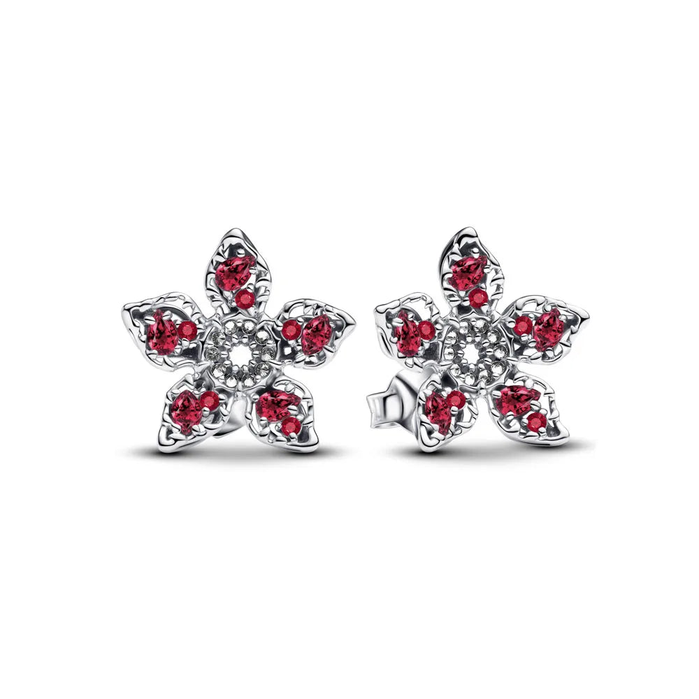 925 Sterling Silver Snowflake Heart Earrings | Fine Stud Earrings for Women detail view