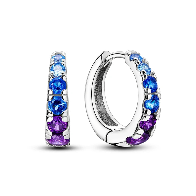 Original 925 Sterling Silver Blue Zirconium Butterfly Earrings Colored Hoop Earrings Wom detail view