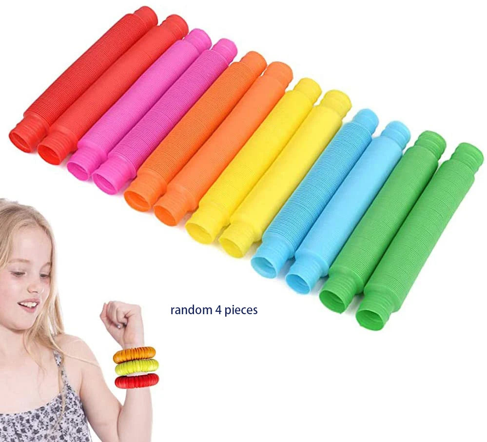 4 Pack Pop Tube Sensory Fidget Toy 4pcs Random Colorful Heavy-Duty for Construction E alternate view