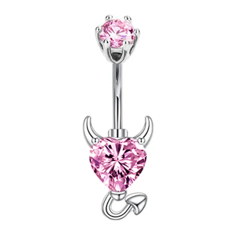 1PCS Pink Crown Belly Button Rings Jewelry Stainless Steel Heart Navel Piercing Barbell detail view