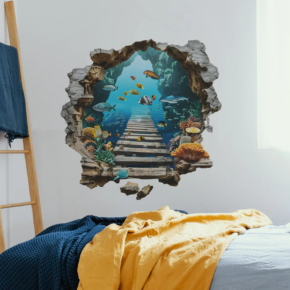 3D Underwater World Wall Stickers | Boys Room Ocean Decor Set lifestyle view