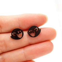 1 Pair Stainless Steel Cute Cartoon Earrings Stud Black Funny Ghost Earings Halloween Je detail view