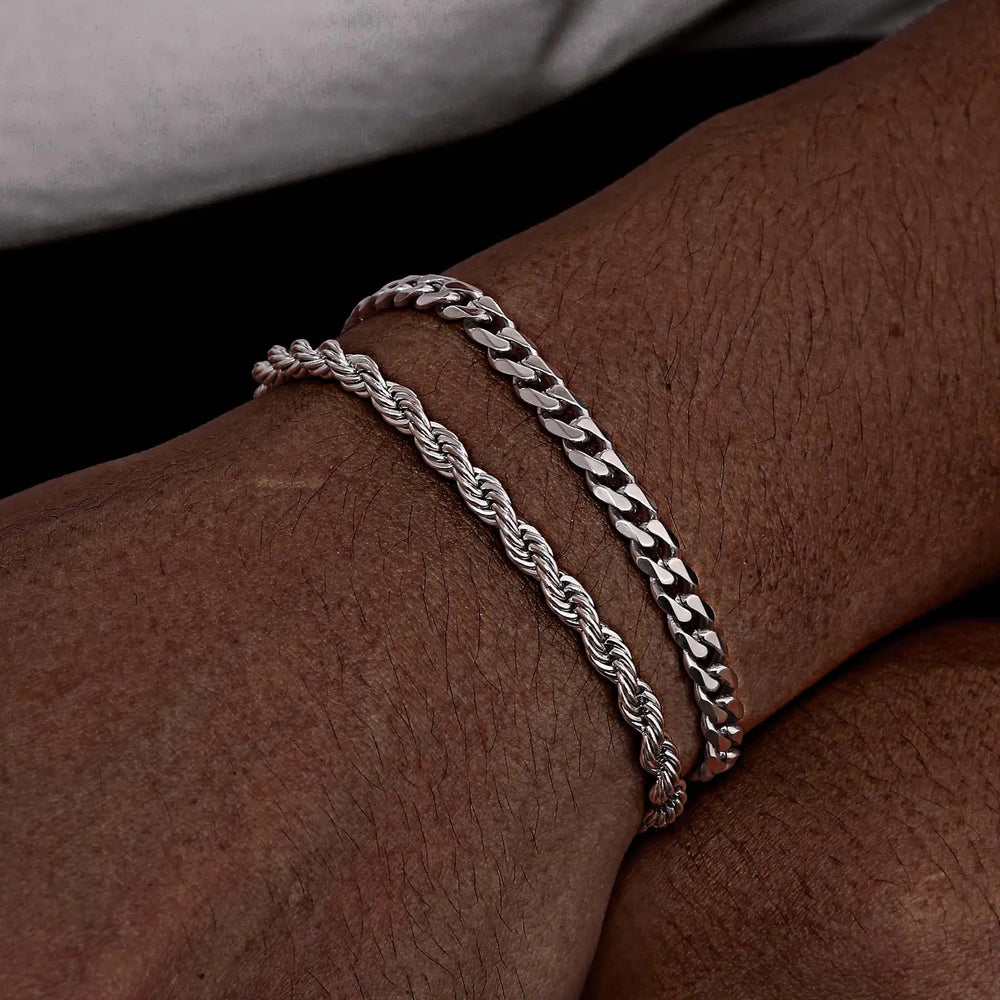 Men's Stainless Steel Chain Bracelets Set | 2pcs Silver Gold Black Twist Rope & Cub additional angle
