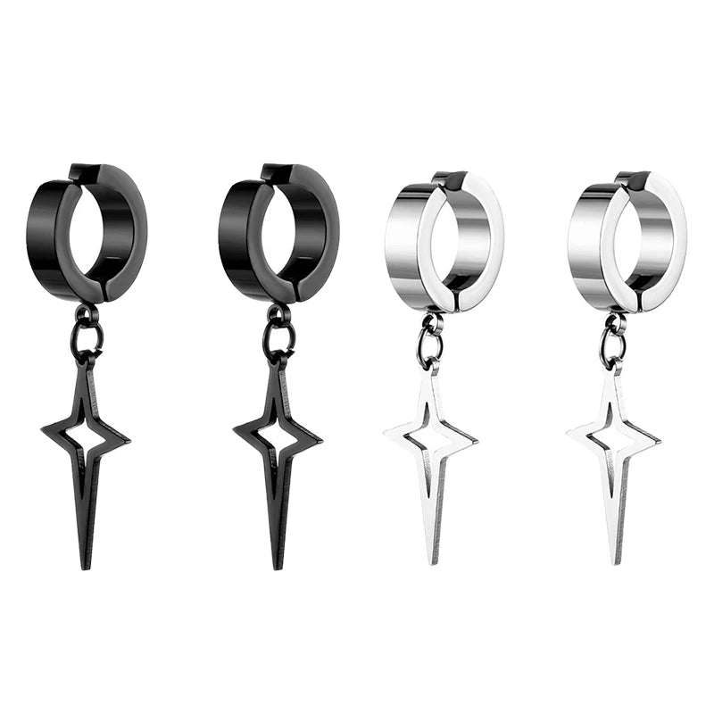 1Pair Punk Star Pendant Hoop Earrings | Clip-On Ear Cuff for Unisex additional angle