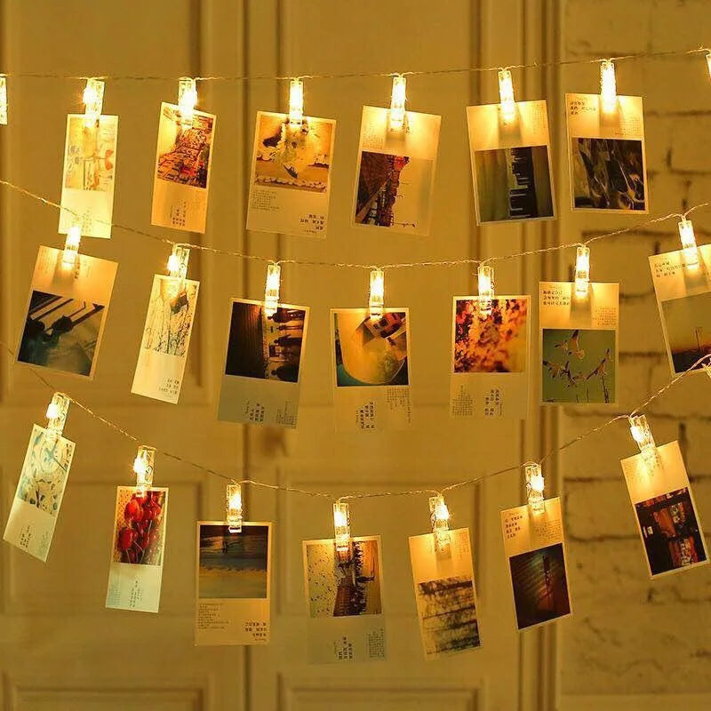 LED Photo Clip Fairy String lights Card Holder Garland lamp for Christmas Wedding Part close-up view