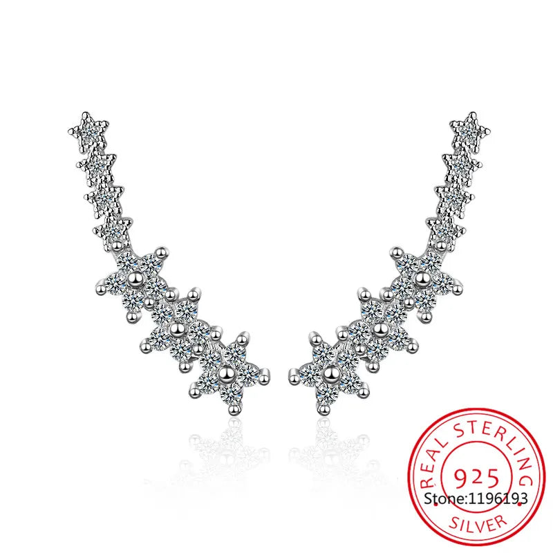 925 Silver Moissanite Climber Earrings | 7 Star Crawler Stud Ear Cuff alternate view