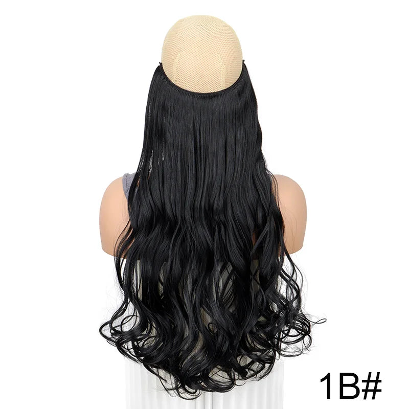 WIGSIN Synthetic One Piece No Clip Hair Extension 20Inch Long Curly Fish Line Fake Ha alternate view