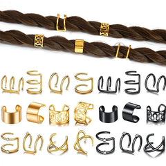 12PCS Hair Cuffs Beads for Braid Rhinestone Hair Piercing Rings Pigtails Decorations for Dreadlocks