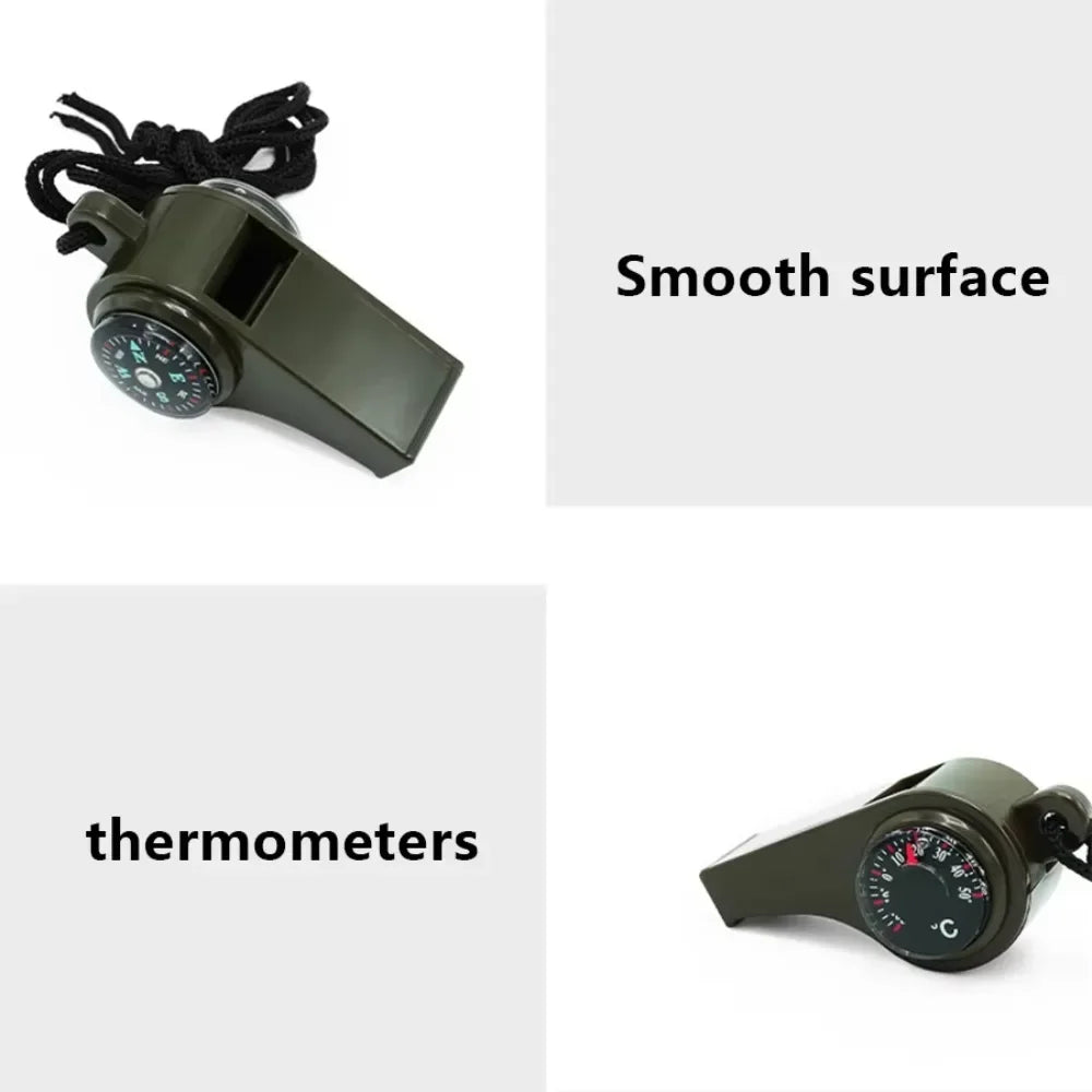 3-in-1 Compass Whistle Thermometer | Portable Outdoor Survival Tool close-up view