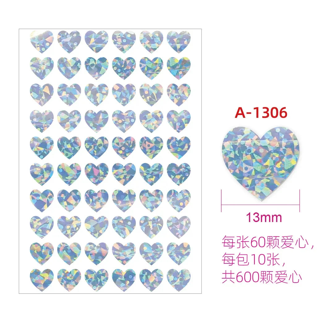 10sheet Glitter Heart Style Sticker for DIY Decor Scrapbook Journal 3MM Mini Heart Stick detail view