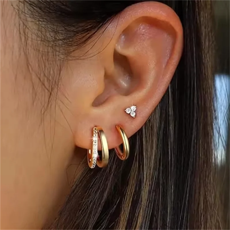 3Pcs Double Crystal Tragus Earring Floral Set Cartilage Helix Stud Earrings Bulk Lobe lifestyle view