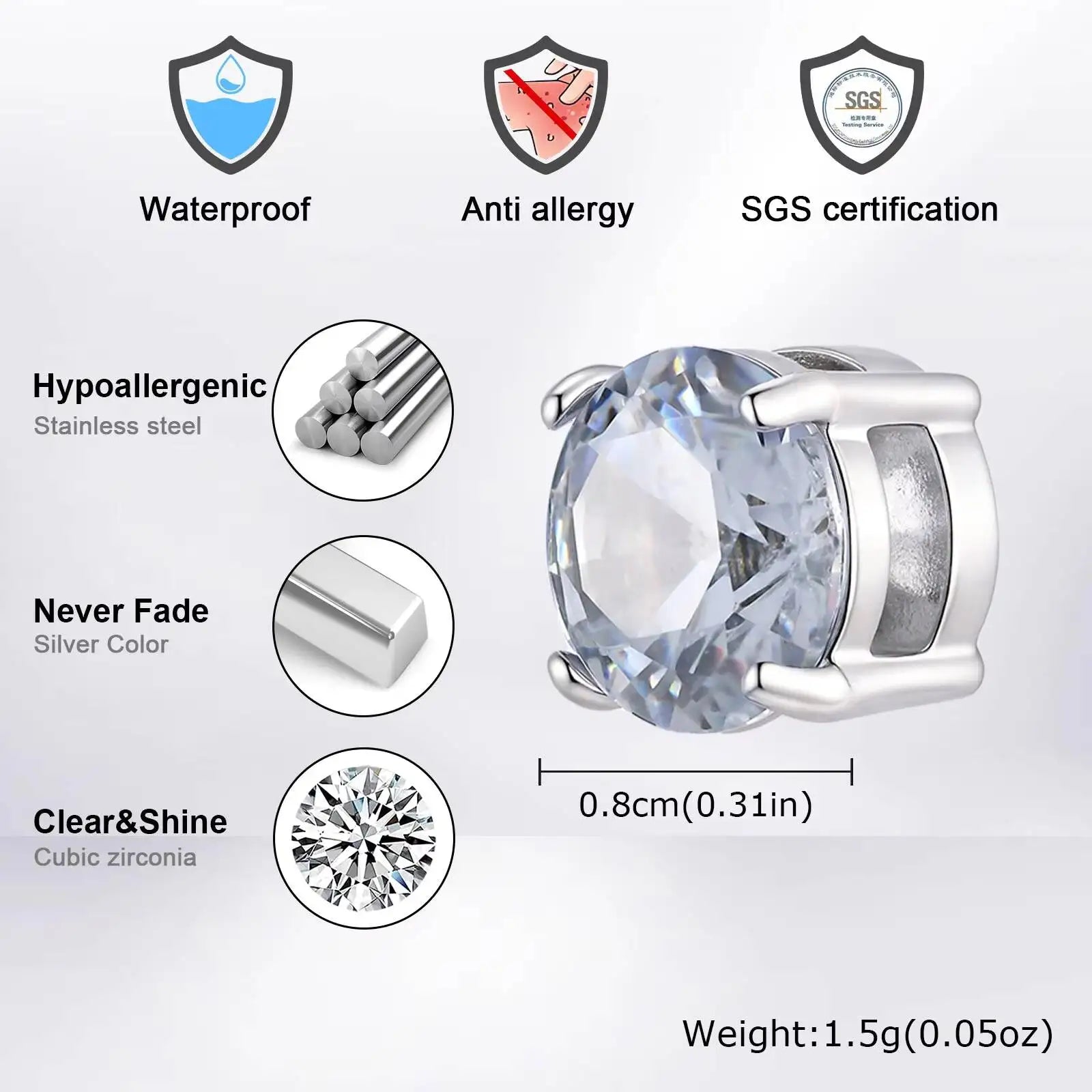 Vnox Magnetic Clip Earrings Non Piercing, Hip Hop Zircon Studs for Men Women, Fashion lifestyle view