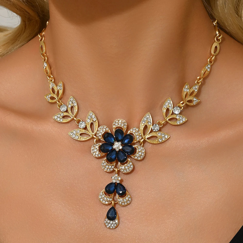 High end, stylish flower design necklace and jewelry suitable for dates, parties, and lifestyle view