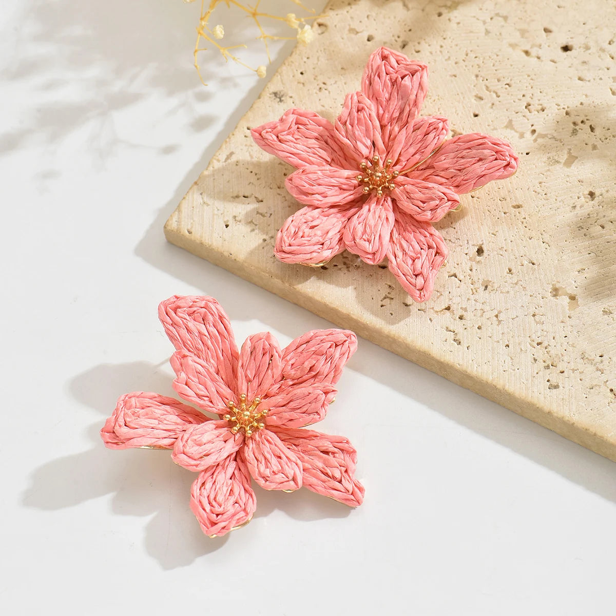 Boho Handmade Raffia Flower Earrings | Unique Summer Floral Drop Earrings for Women alternate view