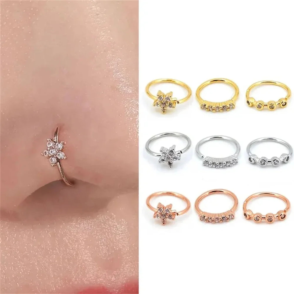 EVISPOL 3Pcs Fashion Zirconia Nose Rings for Women Adjustable Flower Hoop Rings Tragus Cartilage Ear