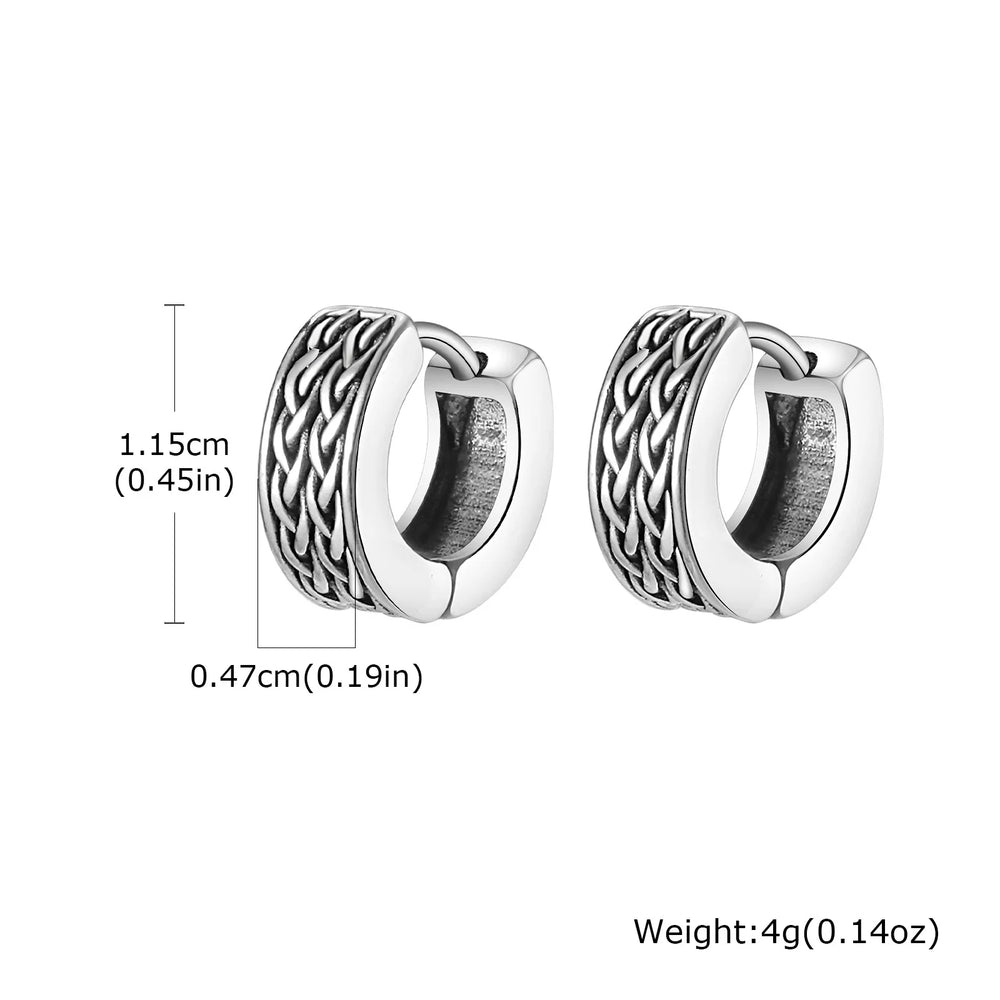Punk Viking Hoop Earrings for Men Boys,Vintage Celtic Knot Stainless Steel Huggies Ear close-up view