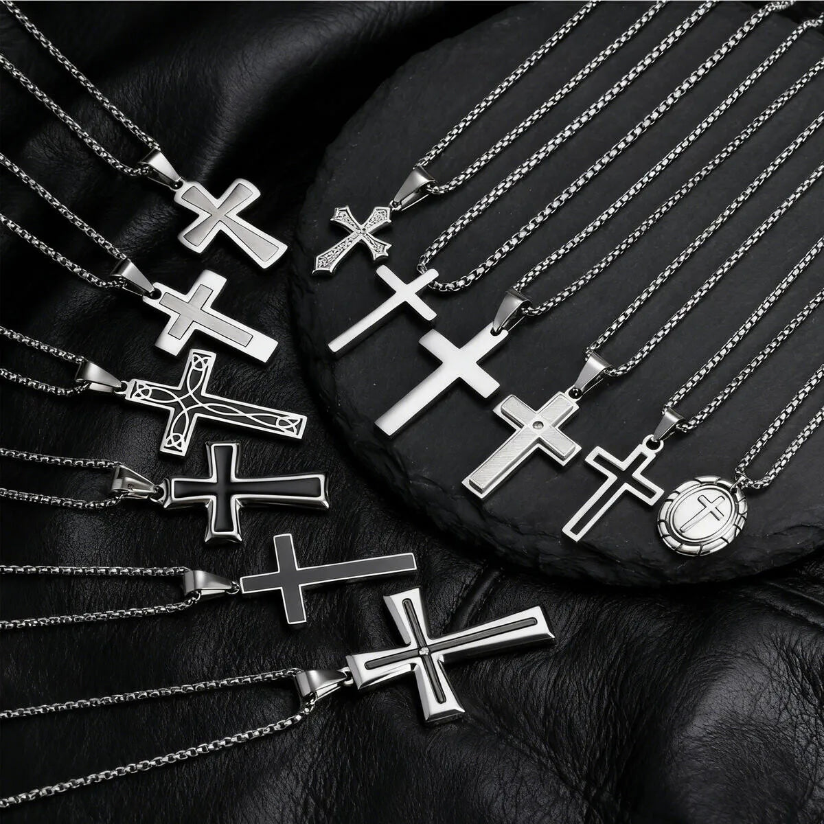 Plain Cross Necklace for Men and Boys | Stainless Steel Silver Tone Religious Jewel additional angle