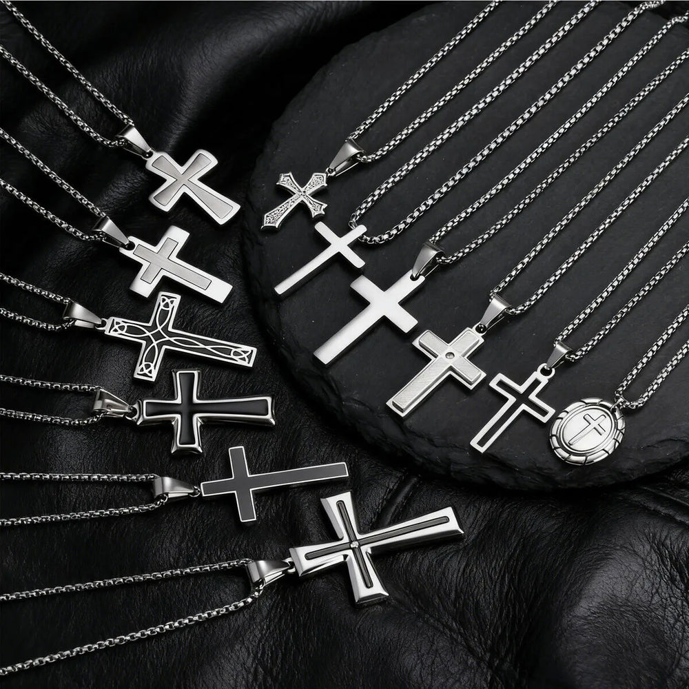 Plain Cross Necklace for Men and Boys | Stainless Steel Silver Tone Religious Jewel additional angle