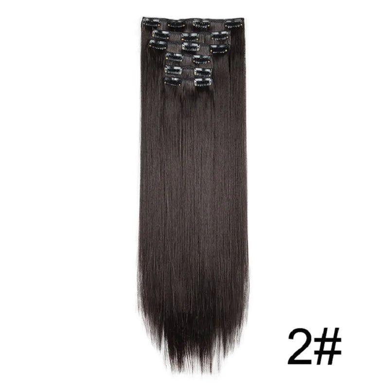 Synthetic 24 Inch Clip In Hair Extensions | Long Straight Blonde Black Heat Resistant Da detail view