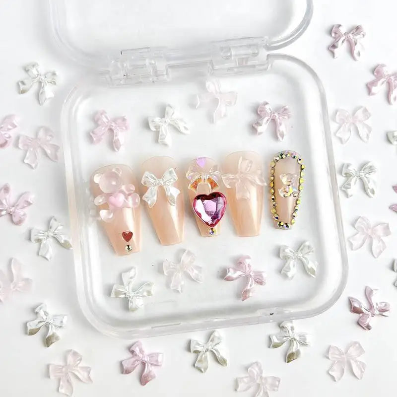 50pcs 3D Sweet Pearly Glossy Ribbon Bow Resin Nail Charms Ballerina Bow Tie Nail Ar additional angle