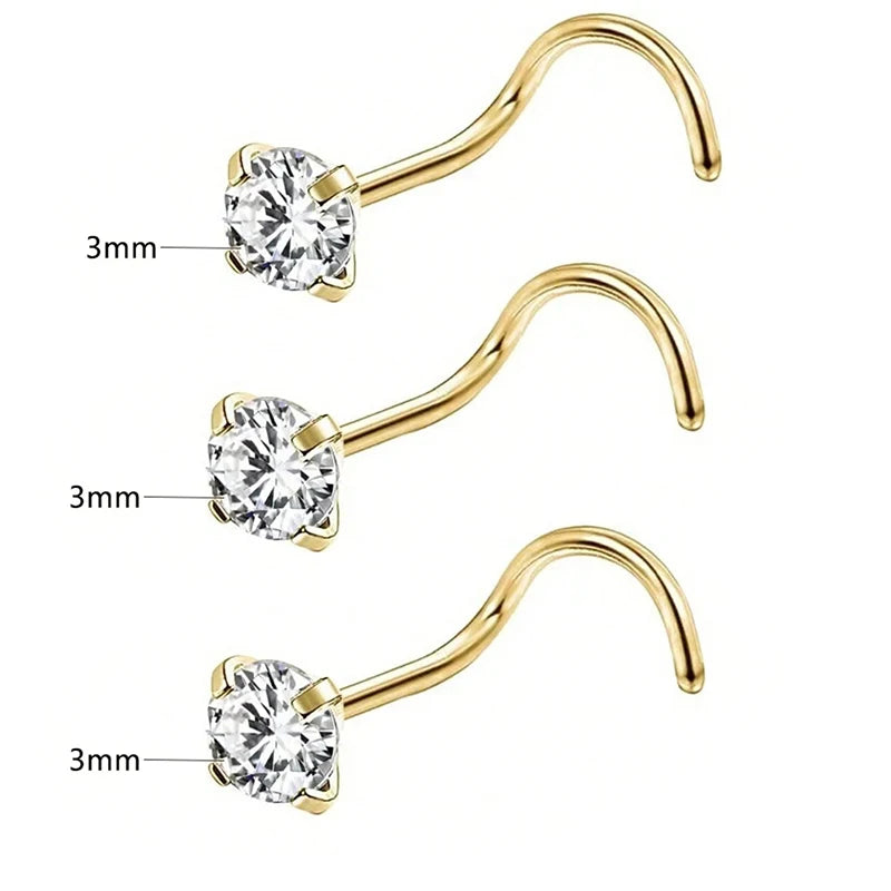 1/3/5Pcs Minimalist Curved Bar Nose Studs Stainless Steel CZ Inlaid Nose Piercing Jewelr detail view