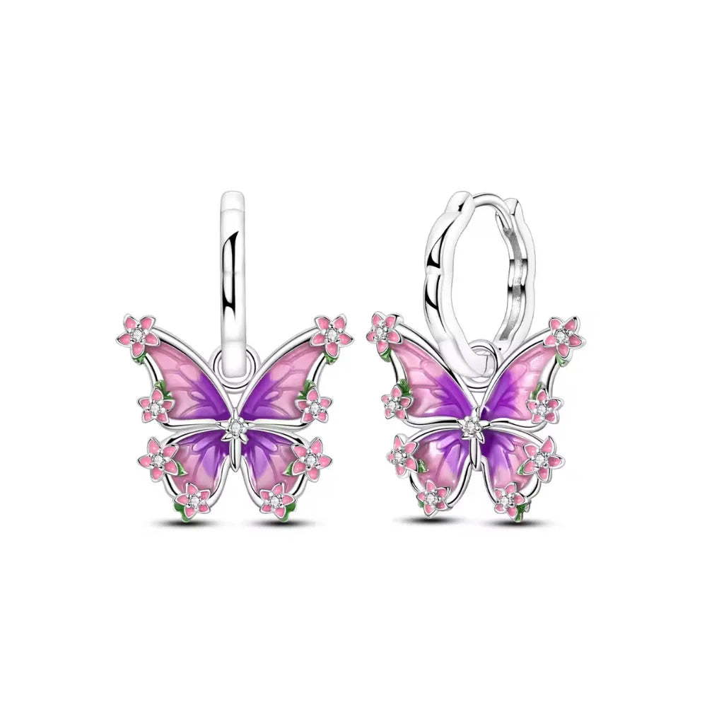 Hot Selling 925 Silver Heart-Shaped Butterfly Cherry Zircon Earrings,Suitable for Euro close-up view