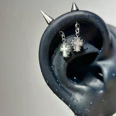 Silver Color Pointed Cone Cross Pendant Ear Bone Nail For Women Earring Puncture Gothi close-up view