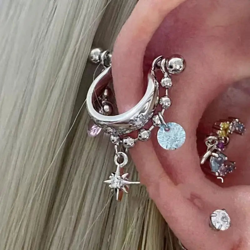 New Fashion Shiny Zircon Cross Ear Stud Women Ear Bone Nail Body Piercing Jewelry