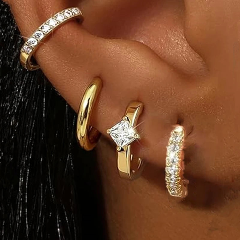 Huggie Hoop Earrings Set for Women | Crystal Zircon Tragus Cartilage Piercing Jewelry detail view