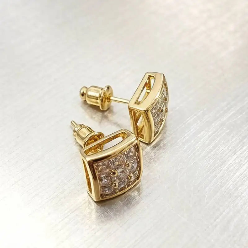 Huitan Luxury Gold Color Square Stud Earrings Women Ear Piercing with CZ Stone Simple Stylish Cool E