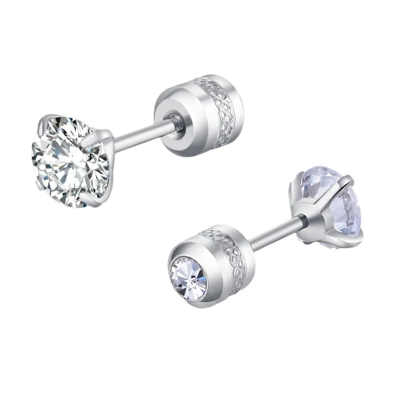 2pcs 20G Hypoallergenic Titanium Steel Stud Earrings for Men Women, Zircon Screw Back lifestyle view