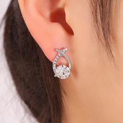 Fashion Cross Stud Earrings For Women Girls Korean Style Elegant Crystal Jewelry Ear Rings Fishtail Lady Earrings Gift