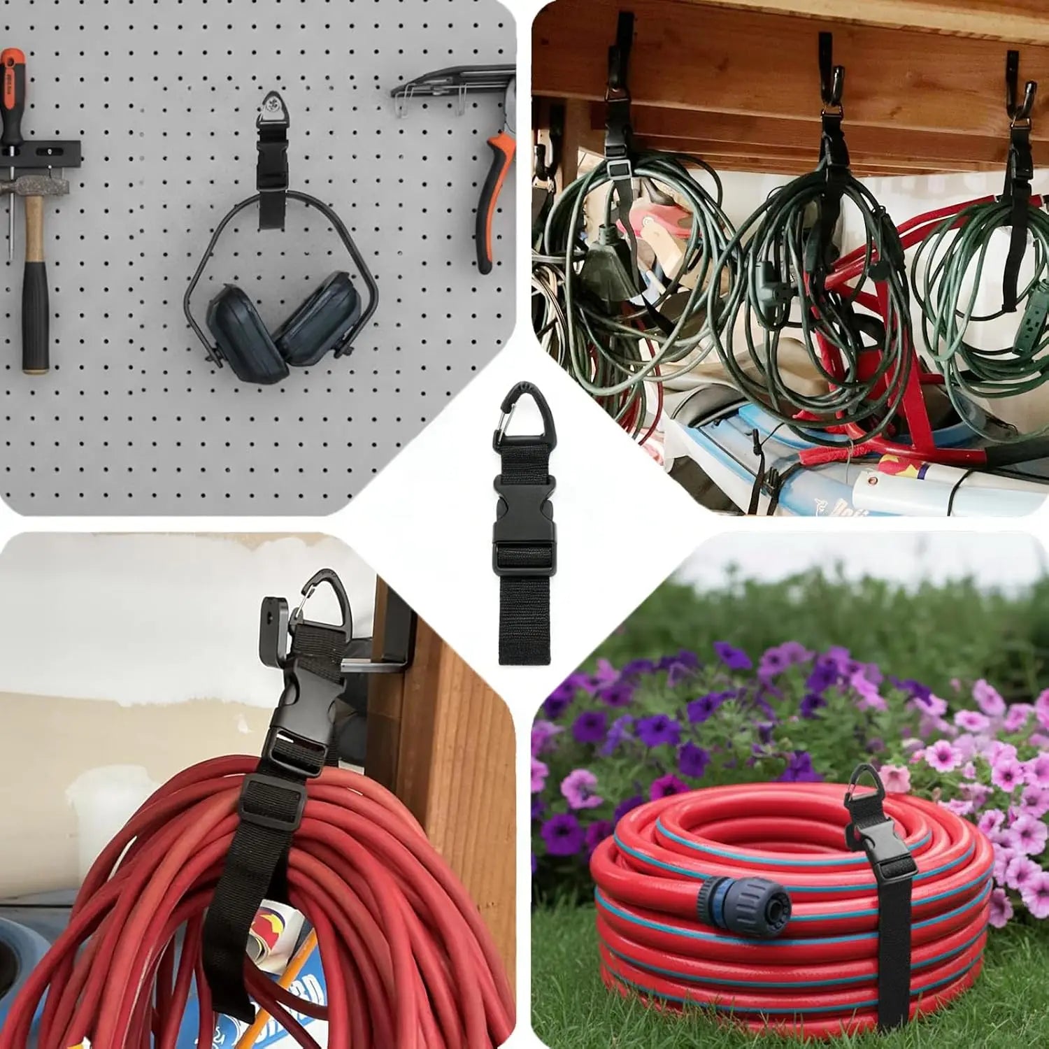 Storage Strap Heavy-Duty Hook and Loop Cord Carrying Strap, Hanger, and Organizer with Handle for Pool Hoses Garden Hoses Cables