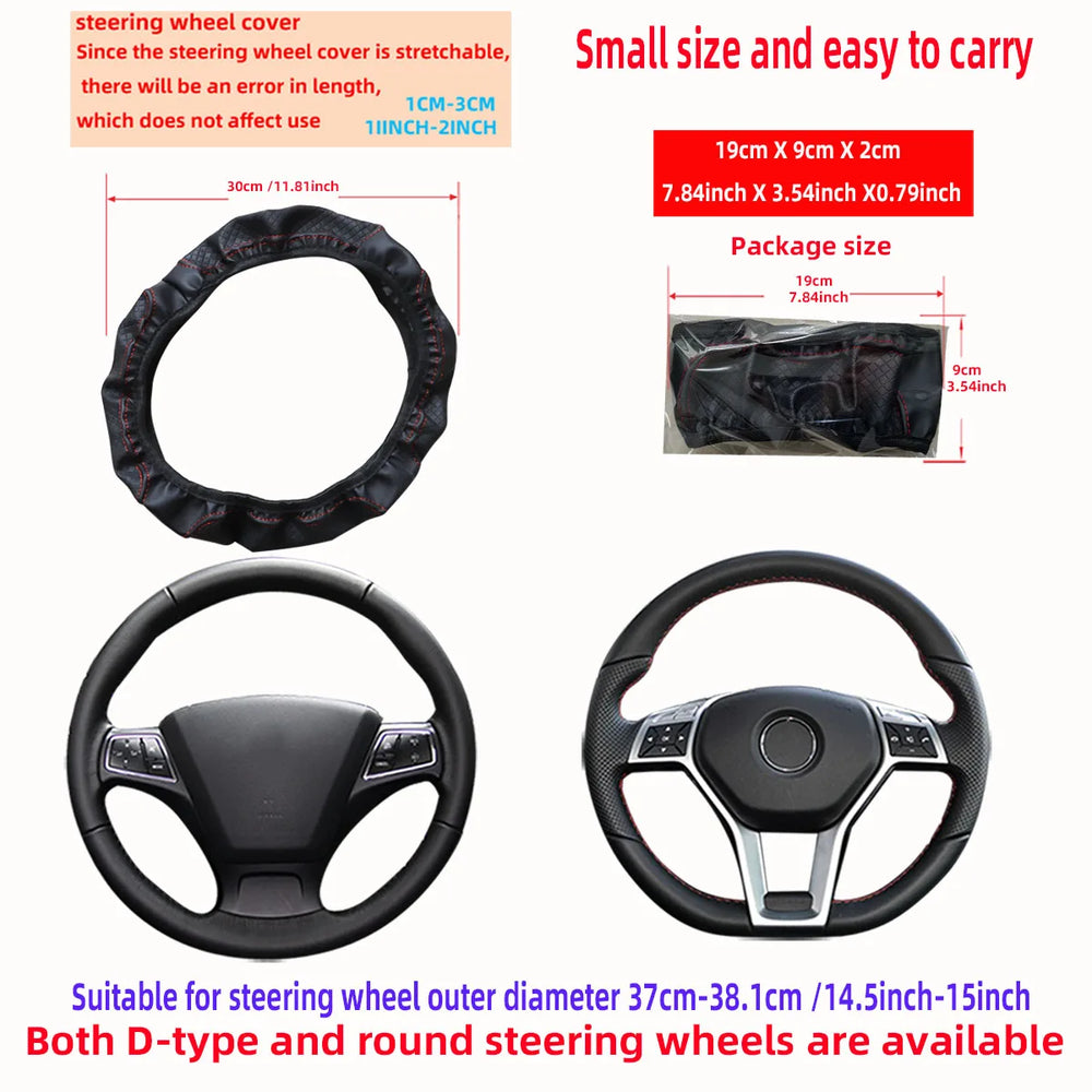 PU Leather Embossed Steering Wheel Cover 14.5-15 Inch Round Rimless Design for All Seaso detail view