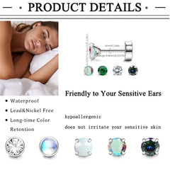 8 Pcs 20G Hypoallergenic Sparkly Cubic Zirconia Flatback Earring For Women Men, 316L Sta detail view