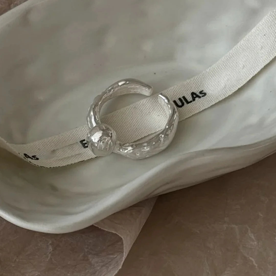 PANJBJ 925 Sterling Silver Frosting Geometry Ring for Women Wide Texture Versatile additional angle