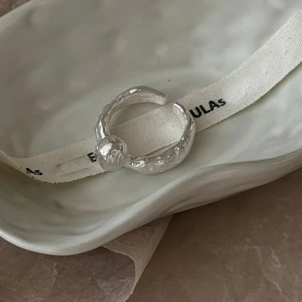 PANJBJ 925 Sterling Silver Frosting Geometry Ring for Women Wide Texture Versatile additional angle