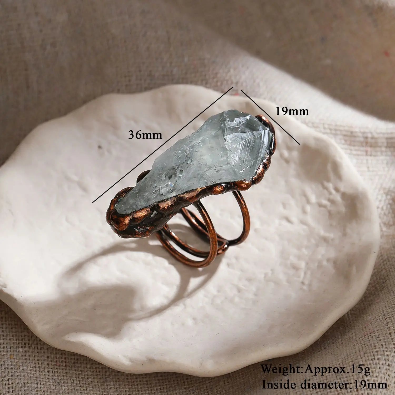 Irregular White Quartz Point Beads Bronze Handmade Rings Jewelry Women Natural Stone Adj detail view
