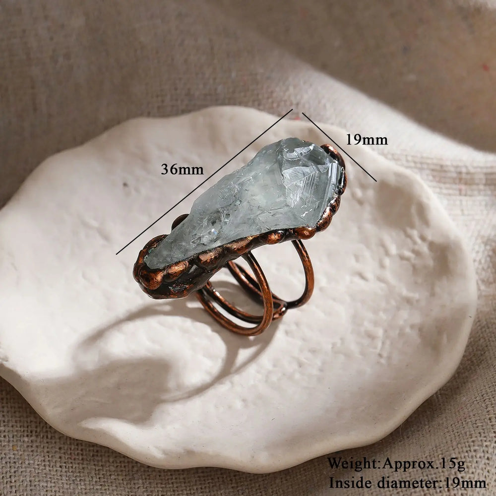 Irregular White Quartz Point Beads Bronze Handmade Rings Jewelry Women Natural Stone Adj detail view