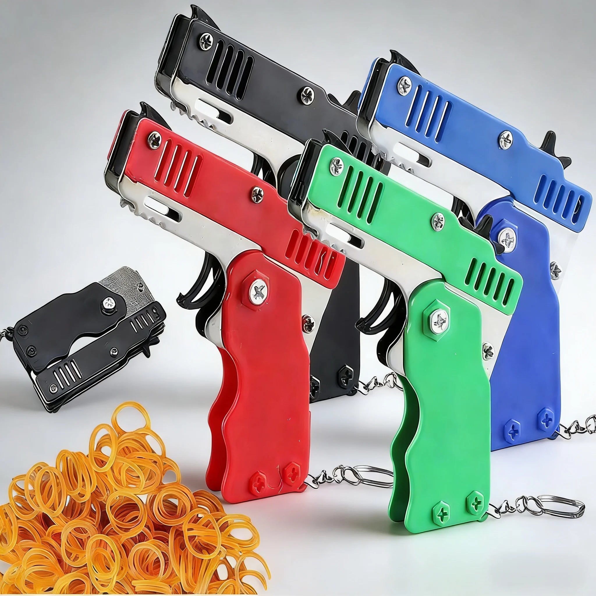 Keychain Gun 60 Pieces Rubber Band Shooter Children's Holiday Gift Outdoor Party Gift Toy for Family